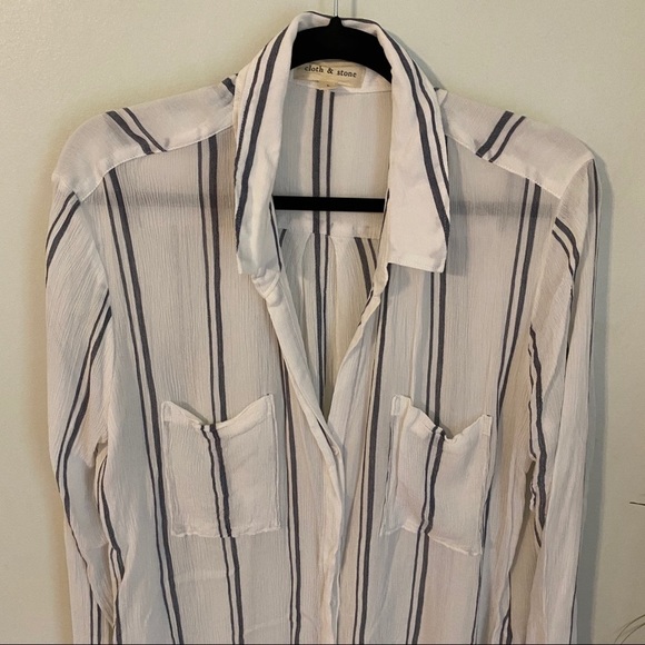 Cloth & Stone White Gauze Blue Striped Tunic Top - Picture 3 of 8
